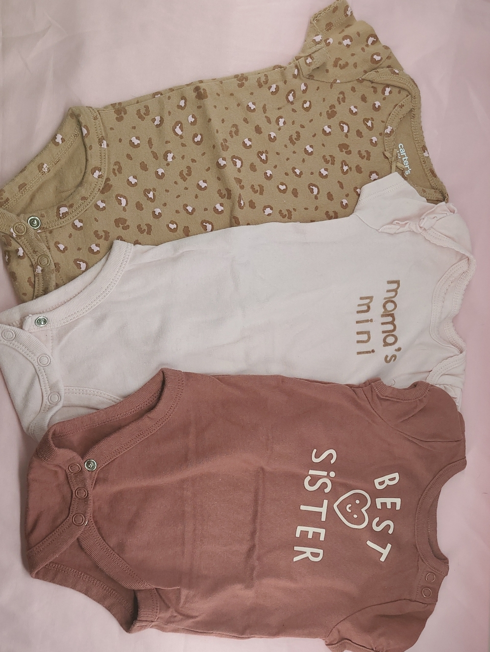 Carter's 3-Pack Short-Sleeve Bodysuits - Olive Leopard, Pink Cream, Dusty Rose